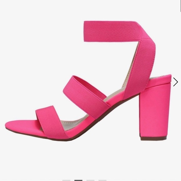 Dream Pairs Shoes - Dream Pairs Neon Pink Elastic Chunky Heels